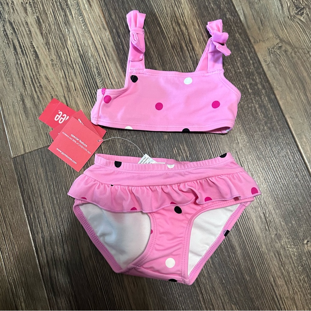GYMBOREE 2- piece Bikini baby girl 6-12 Mo polka dot swimsuit UPF 50+ NEW pink
